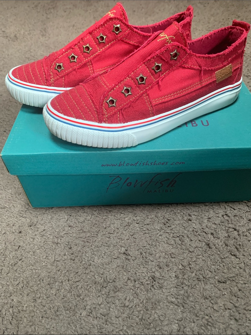 Red Slip-On Canvas Sneakers with Star Heel Patch